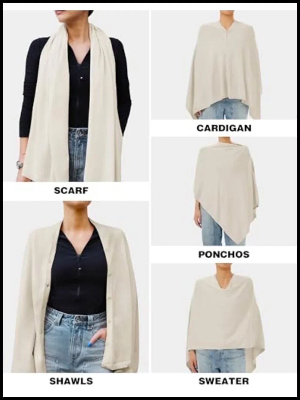Lightweight Knitted Poncho Scarf Wrap with Buttons